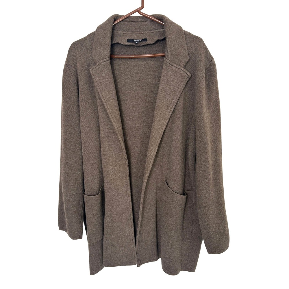 Quince Organic Cotton Knit Blazer Women XL Brown Minimalist Capsule Wardrobe